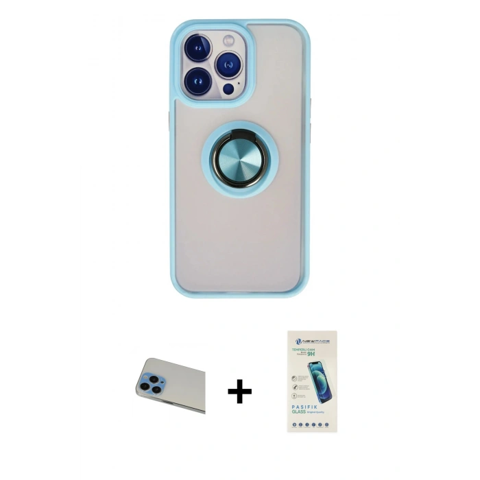 MARSİLYAN™- iPhone 13 Pro Max Kılıf Yörünge Çizgi - Şeffaf Pasifik Cam Ekran Koruyucu + Rainbow Kamera Lens Koruma Cam - MI