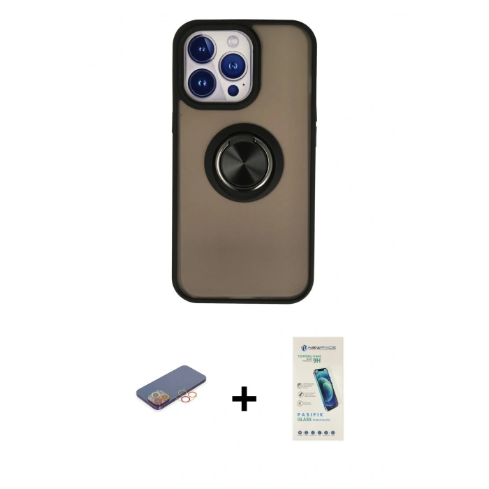 MARSİLYAN™- iPhone 13 Pro Max Kılıf Yörünge Çizgi - Şeffaf Pasifik Cam Ekran Koruyucu + Renkli Kamera Lens Koruma Cam - TU