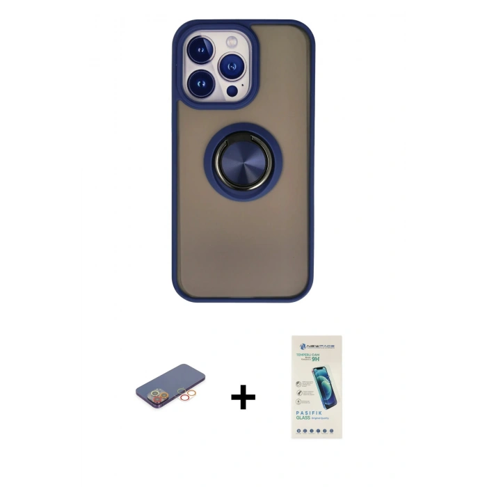 MARSİLYAN™- iPhone 13 Pro Max Kılıf Yörünge Çizgi - Şeffaf Pasifik Cam Ekran Koruyucu + Renkli Kamera Lens Koruma Cam - TU