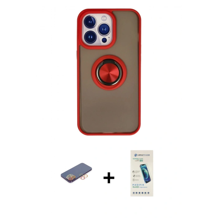 MARSİLYAN™- iPhone 13 Pro Max Kılıf Yörünge Çizgi - Şeffaf Pasifik Cam Ekran Koruyucu + Renkli Kamera Lens Koruma Cam - TU