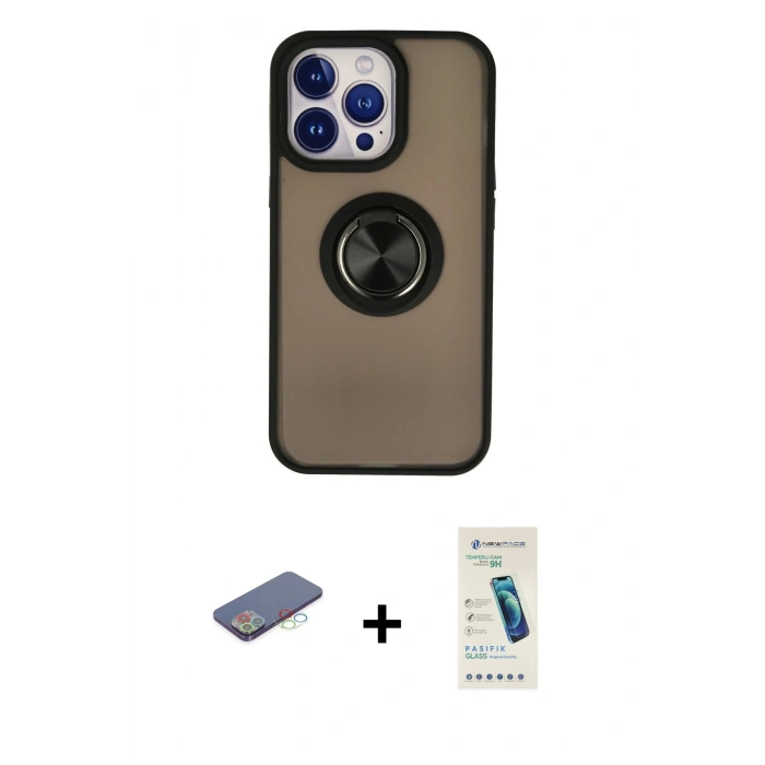 MARSİLYAN™- iPhone 13 Pro Max Kılıf Yörünge Çizgi - Şeffaf Pasifik Cam Ekran Koruyucu + Renkli Kamera Lens Koruma Cam - MI