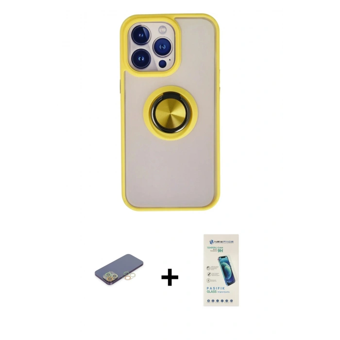MARSİLYAN™- iPhone 13 Pro Max Kılıf Yörünge Çizgi - Şeffaf Pasifik Cam Ekran Koruyucu + Renkli Kamera Lens Koruma Cam - SI