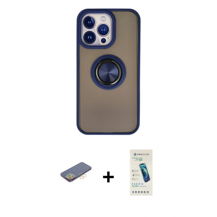 MARSİLYAN™- iPhone 13 Pro Max Kılıf Yörünge Çizgi - Şeffaf Pasifik Cam Ekran Koruyucu + Renkli Kamera Lens Koruma Cam - SI