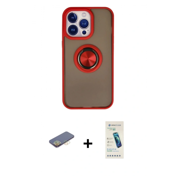 MARSİLYAN™- iPhone 13 Pro Max Kılıf Yörünge Çizgi - Şeffaf Pasifik Cam Ekran Koruyucu + Renkli Kamera Lens Koruma Cam - SI