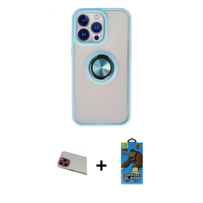 MARSİLYAN™- iPhone 13 Pro Max Kılıf Yörünge Çizgi - Siyah 18D Cam Ekran Koruyucu + Rainbow Kamera Lens Koruma Cam - KI
