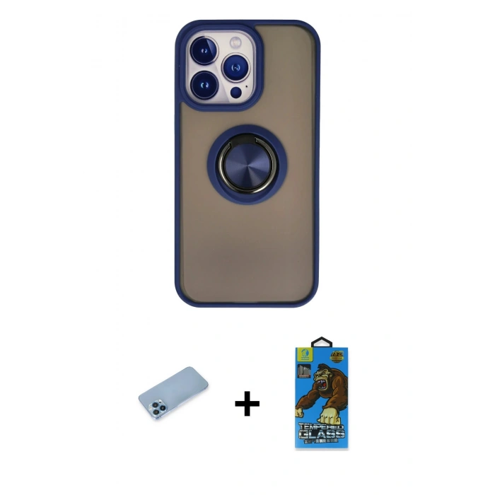 MARSİLYAN™- iPhone 13 Pro Max Kılıf Yörünge Çizgi - Siyah 18D Cam Ekran Koruyucu + Shine Kamera Lens Koruma Cam - MI