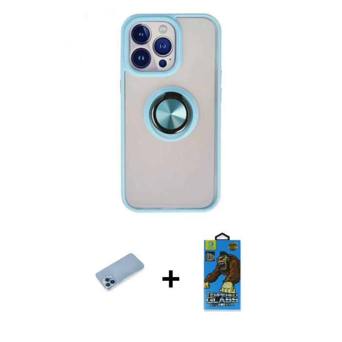 MARSİLYAN™- iPhone 13 Pro Max Kılıf Yörünge Çizgi - Siyah 18D Cam Ekran Koruyucu + Shine Kamera Lens Koruma Cam - MI