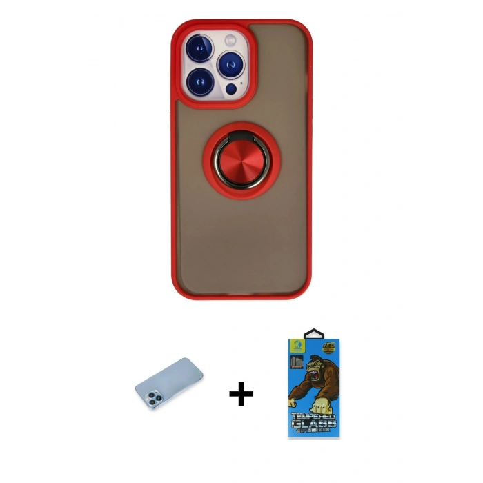 MARSİLYAN™- iPhone 13 Pro Max Kılıf Yörünge Çizgi - Siyah 18D Cam Ekran Koruyucu + Shine Kamera Lens Koruma Cam - MI