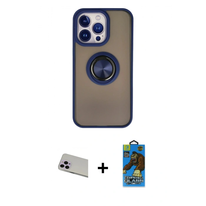 MARSİLYAN™- iPhone 13 Pro Max Kılıf Yörünge Çizgi - Siyah 18D Cam Ekran Koruyucu + Rainbow Kamera Lens Koruma Cam - MR