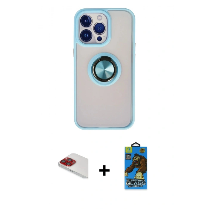 MARSİLYAN™- iPhone 13 Pro Max Kılıf Yörünge Çizgi - Siyah 18D Cam Ekran Koruyucu + Pers Alüminyum Kamera Lens - KI