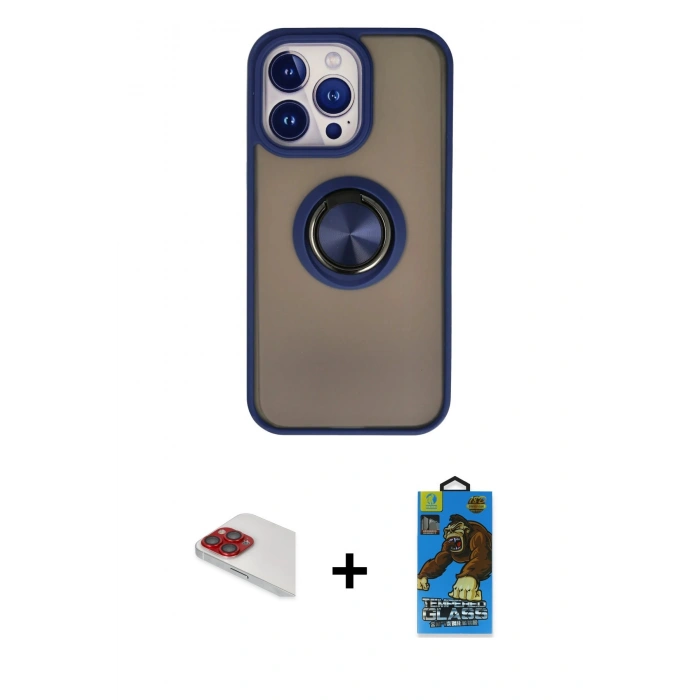 MARSİLYAN™- iPhone 13 Pro Max Kılıf Yörünge Çizgi - Siyah 18D Cam Ekran Koruyucu + Pers Alüminyum Kamera Lens - KI