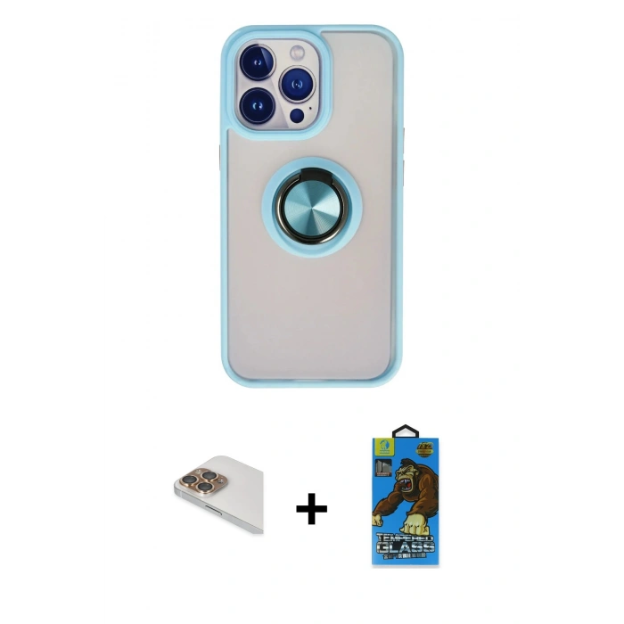 MARSİLYAN™- iPhone 13 Pro Max Kılıf Yörünge Çizgi - Siyah 18D Cam Ekran Koruyucu + Pers Alüminyum Kamera Lens - GD