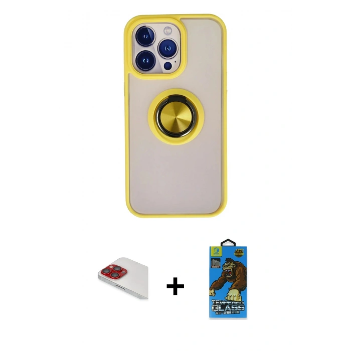 MARSİLYAN™- iPhone 13 Pro Max Kılıf Yörünge Çizgi - Siyah 18D Cam Ekran Koruyucu + Pers Alüminyum Kamera Lens - KI