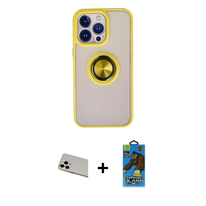 MARSİLYAN™- iPhone 13 Pro Max Kılıf Yörünge Çizgi - Siyah 18D Cam Ekran Koruyucu + Rainbow Kamera Lens Koruma Cam - REGD