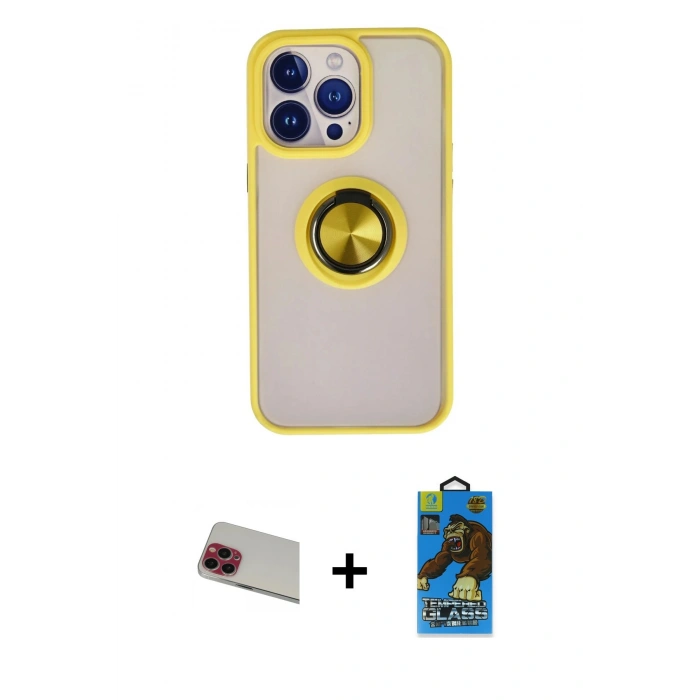 MARSİLYAN™- iPhone 13 Pro Max Kılıf Yörünge Çizgi - Siyah 18D Cam Ekran Koruyucu + Rainbow Kamera Lens Koruma Cam - KI