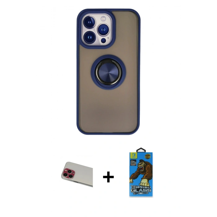 MARSİLYAN™- iPhone 13 Pro Max Kılıf Yörünge Çizgi - Siyah 18D Cam Ekran Koruyucu + Rainbow Kamera Lens Koruma Cam - KI