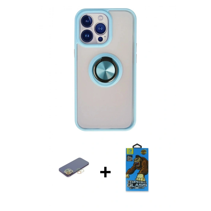 MARSİLYAN™- iPhone 13 Pro Max Kılıf Yörünge Çizgi - Siyah 18D Cam Ekran Koruyucu + Renkli Kamera Lens Koruma Cam - SI