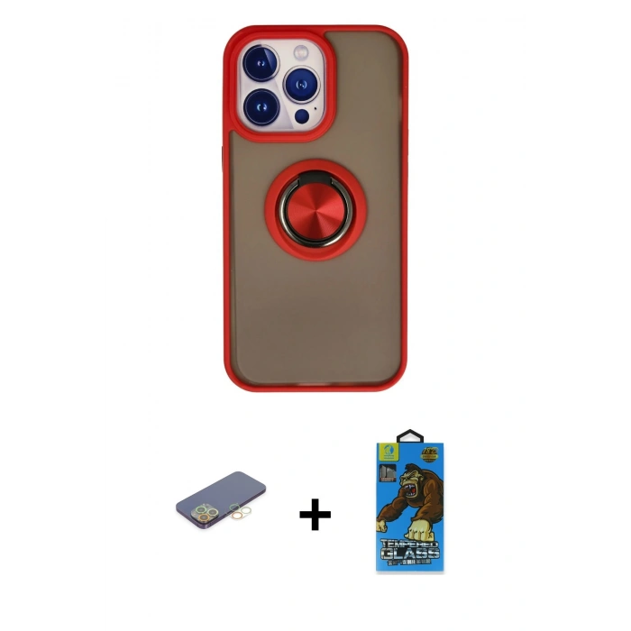 MARSİLYAN™- iPhone 13 Pro Max Kılıf Yörünge Çizgi - Siyah 18D Cam Ekran Koruyucu + Renkli Kamera Lens Koruma Cam - SI