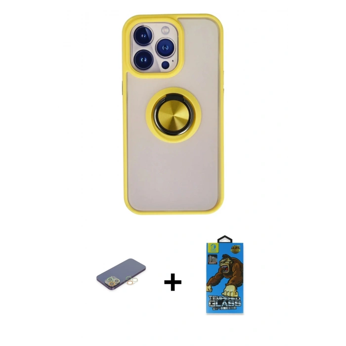 MARSİLYAN™- iPhone 13 Pro Max Kılıf Yörünge Çizgi - Siyah 18D Cam Ekran Koruyucu + Renkli Kamera Lens Koruma Cam - SI