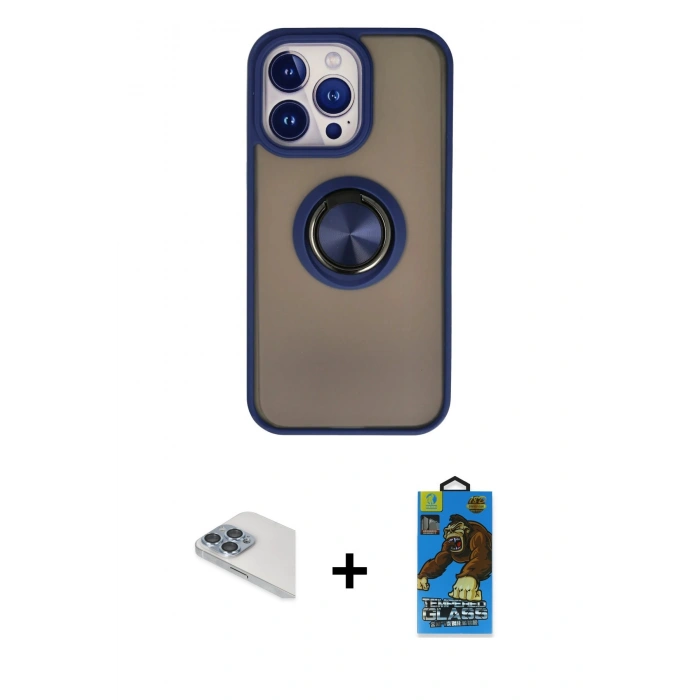 MARSİLYAN™- iPhone 13 Pro Max Kılıf Yörünge Çizgi - Siyah 18D Cam Ekran Koruyucu + Pers Alüminyum Kamera Lens - SABE