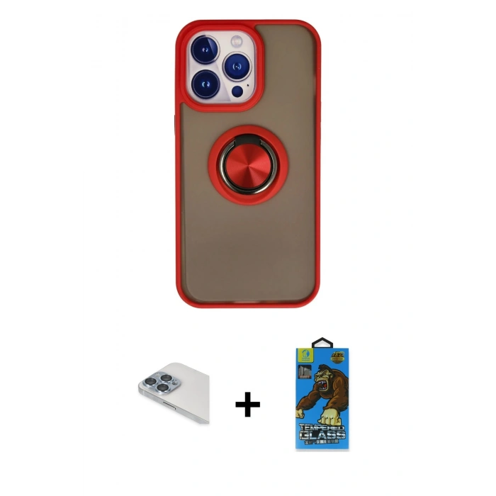 MARSİLYAN™- iPhone 13 Pro Max Kılıf Yörünge Çizgi - Siyah 18D Cam Ekran Koruyucu + Pers Alüminyum Kamera Lens - SABE