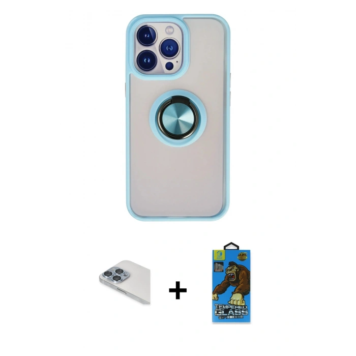 MARSİLYAN™- iPhone 13 Pro Max Kılıf Yörünge Çizgi - Siyah 18D Cam Ekran Koruyucu + Pers Alüminyum Kamera Lens - SABE