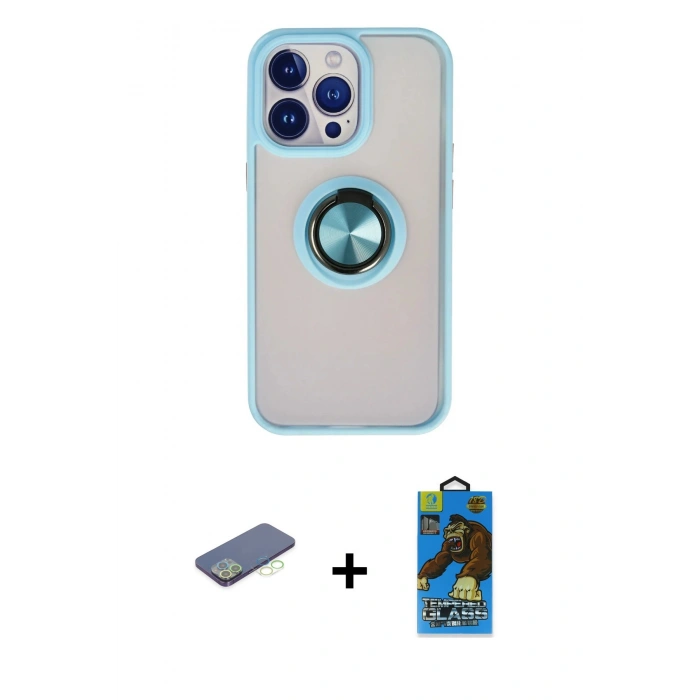 MARSİLYAN™- iPhone 13 Pro Max Kılıf Yörünge Çizgi - Siyah 18D Cam Ekran Koruyucu + Renkli Kamera Lens Koruma Cam - YL