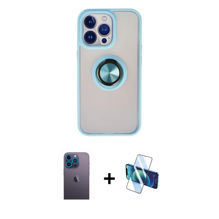 MARSİLYAN™- iPhone 13 Pro Max Kılıf Yörünge Çizgi - Siyah 3D Antistatik Cam Ekran Koruyucu + Neon Fosforlu Kamera Lens - MI