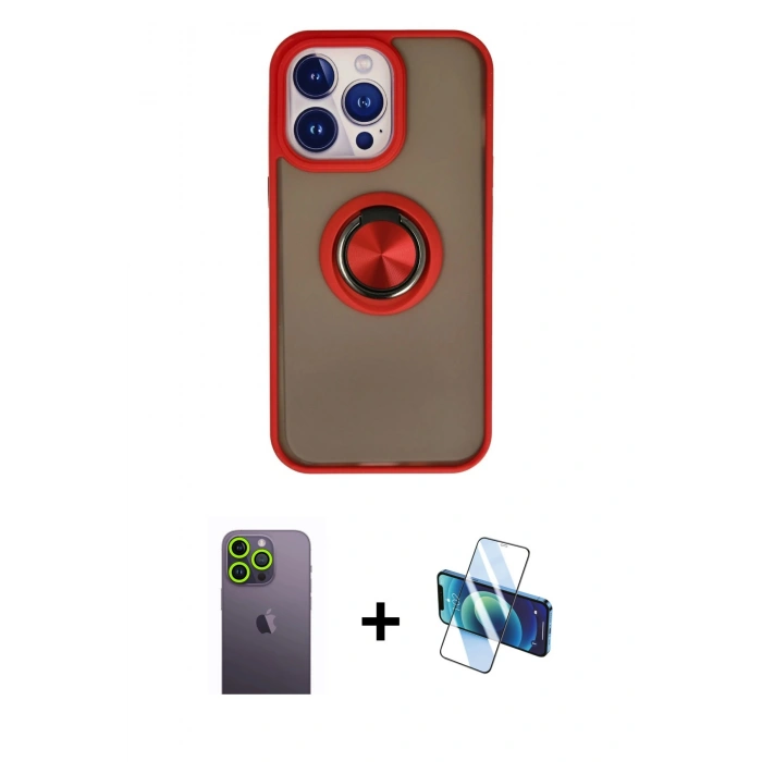MARSİLYAN™- iPhone 13 Pro Max Kılıf Yörünge Çizgi - Siyah 3D Antistatik Cam Ekran Koruyucu + Neon Fosforlu Kamera Lens - YL