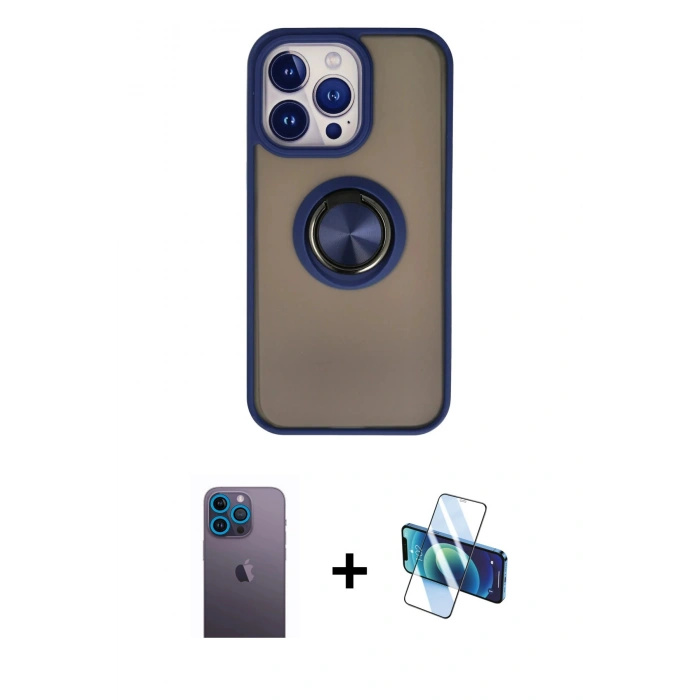 MARSİLYAN™- iPhone 13 Pro Max Kılıf Yörünge Çizgi - Siyah 3D Antistatik Cam Ekran Koruyucu + Neon Fosforlu Kamera Lens - MI