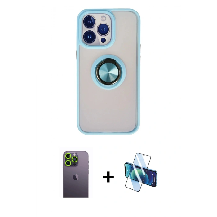MARSİLYAN™- iPhone 13 Pro Max Kılıf Yörünge Çizgi - Siyah 3D Antistatik Cam Ekran Koruyucu + Neon Fosforlu Kamera Lens - YL