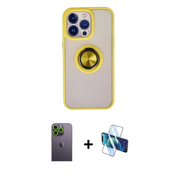 MARSİLYAN™- iPhone 13 Pro Max Kılıf Yörünge Çizgi - Siyah 3D Antistatik Cam Ekran Koruyucu + Neon Fosforlu Kamera Lens - YL