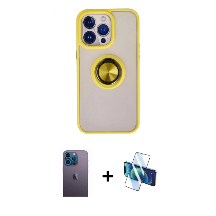 MARSİLYAN™- iPhone 13 Pro Max Kılıf Yörünge Çizgi - Siyah 3D Antistatik Cam Ekran Koruyucu + Neon Fosforlu Kamera Lens - MI