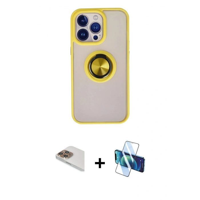 MARSİLYAN™- iPhone 13 Pro Max Kılıf Yörünge Çizgi - Siyah 3D Antistatik Cam Ekran Koruyucu + Pers Alüminyum Kamera Lens - GD