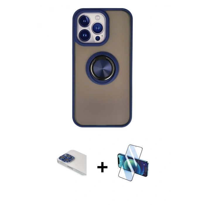 MARSİLYAN™- iPhone 13 Pro Max Kılıf Yörünge Çizgi - Siyah 3D Antistatik Cam Ekran Koruyucu + Pers Alüminyum Kamera Lens - LT