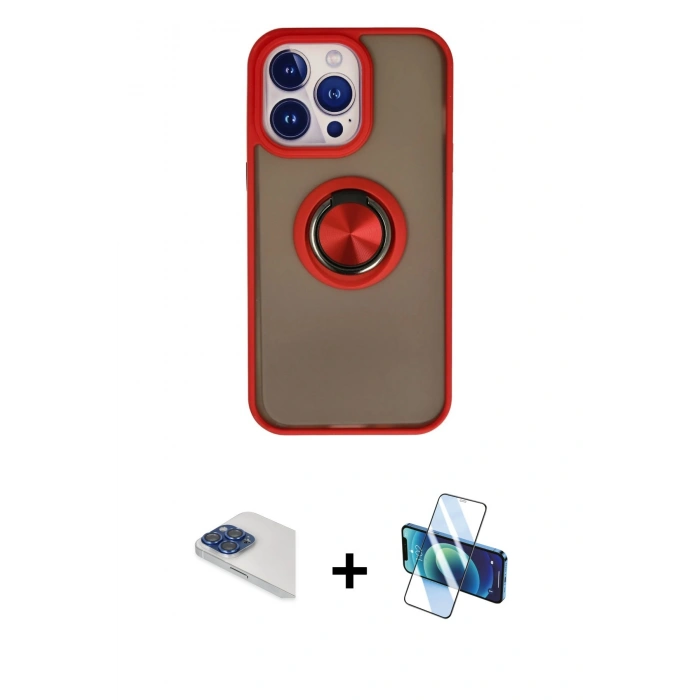 MARSİLYAN™- iPhone 13 Pro Max Kılıf Yörünge Çizgi - Siyah 3D Antistatik Cam Ekran Koruyucu + Pers Alüminyum Kamera Lens - LT