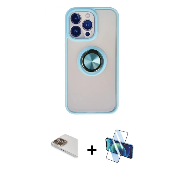 MARSİLYAN™- iPhone 13 Pro Max Kılıf Yörünge Çizgi - Siyah 3D Antistatik Cam Ekran Koruyucu + Pers Alüminyum Kamera Lens - GD