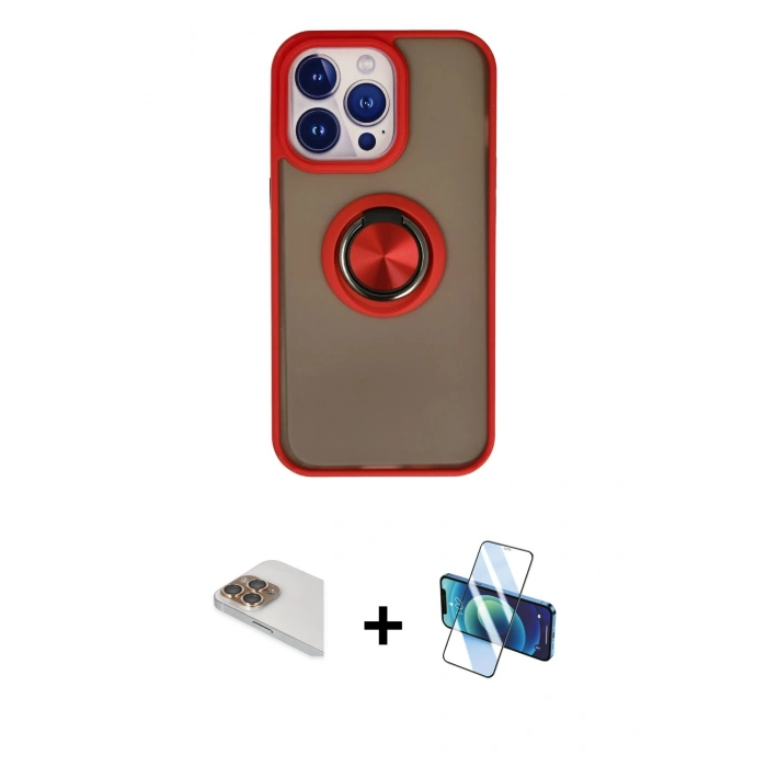 MARSİLYAN™- iPhone 13 Pro Max Kılıf Yörünge Çizgi - Siyah 3D Antistatik Cam Ekran Koruyucu + Pers Alüminyum Kamera Lens - GD