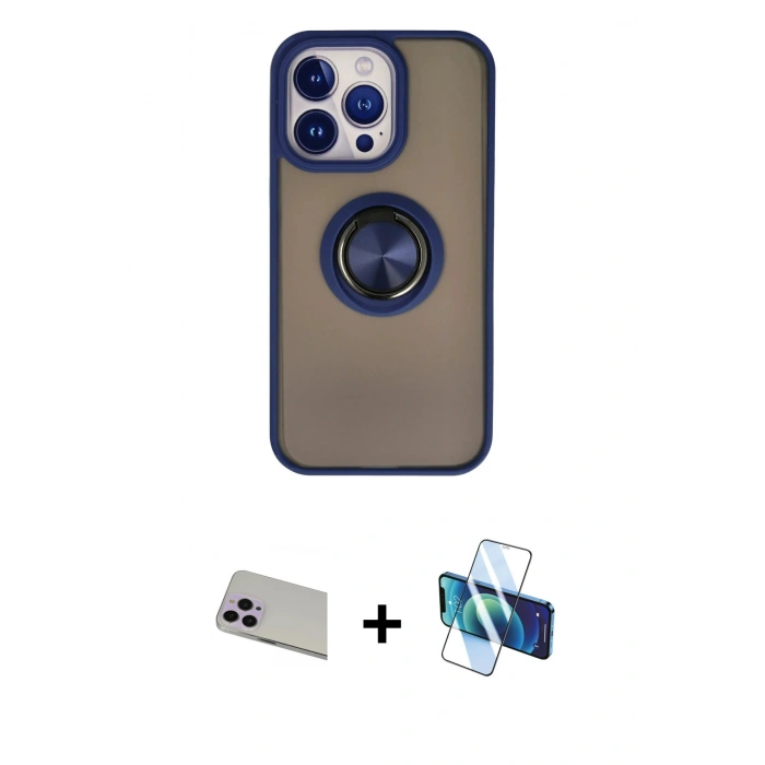 MARSİLYAN™- iPhone 13 Pro Max Kılıf Yörünge Çizgi - Siyah 3D Antistatik Cam Ekran Koruyucu + Rainbow Kamera Lens Koruma Cam - MR