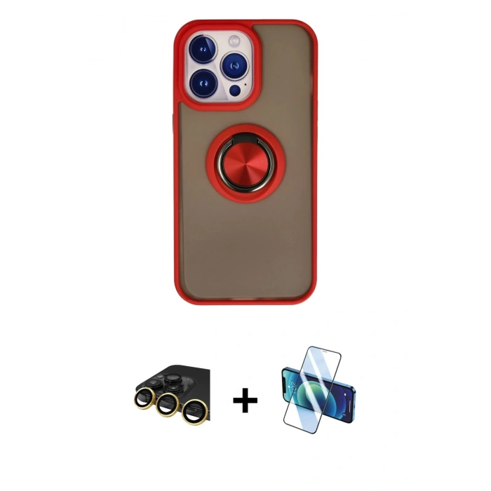 MARSİLYAN™- iPhone 13 Pro Max Kılıf Yörünge Çizgi - Siyah 3D Antistatik Cam Ekran Koruyucu + Raze Metal Kamera Lens - GD
