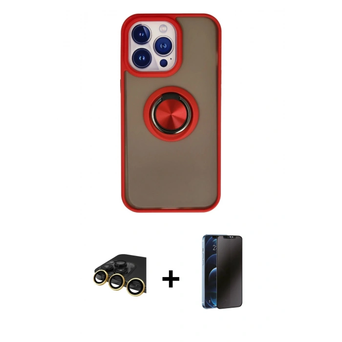 MARSİLYAN™- iPhone 13 Pro Max Kılıf Yörünge Çizgi - Siyah 3D Antistatik Hayalet Cam Ekran Koruyucu + Raze Metal Kamera Lens - GD