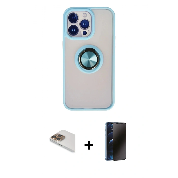 MARSİLYAN™- iPhone 13 Pro Max Kılıf Yörünge Çizgi - Siyah 3D Antistatik Hayalet Cam Ekran Koruyucu + Pers Alüminyum Kamera Lens - GD