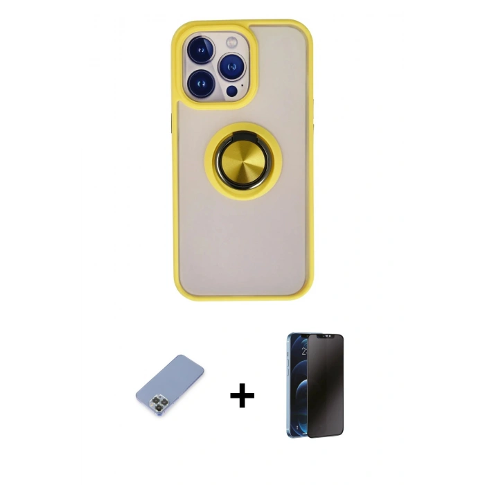 MARSİLYAN™- iPhone 13 Pro Max Kılıf Yörünge Çizgi - Siyah 3D Antistatik Hayalet Cam Ekran Koruyucu + Koyu Yeşil Metal Kamera Lens Koruma Cam