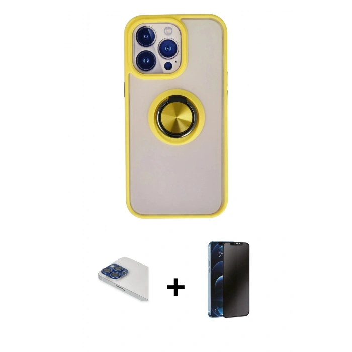 MARSİLYAN™- iPhone 13 Pro Max Kılıf Yörünge Çizgi - Siyah 3D Antistatik Hayalet Cam Ekran Koruyucu + Pers Alüminyum Kamera Lens - LT