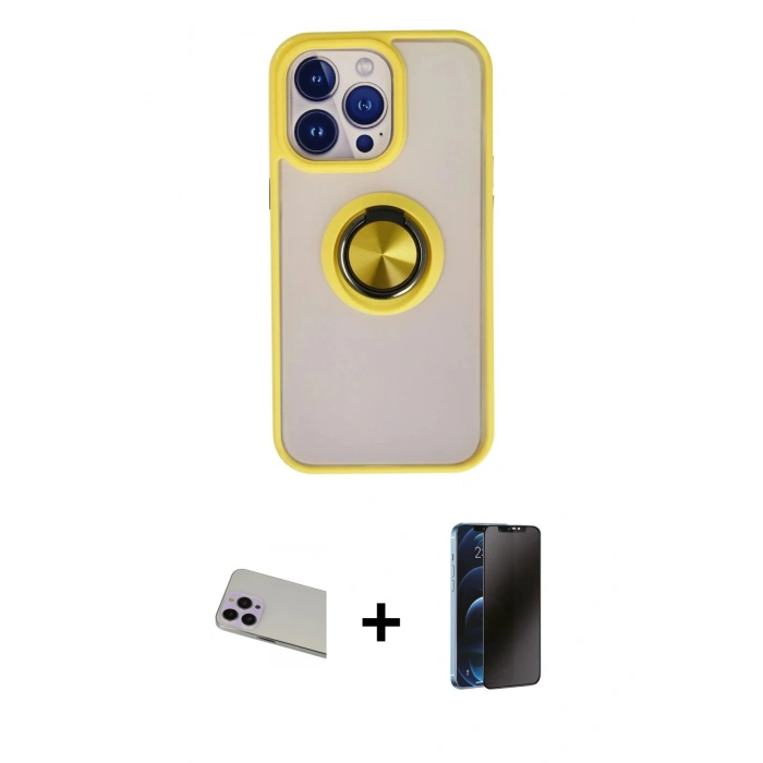 MARSİLYAN™- iPhone 13 Pro Max Kılıf Yörünge Çizgi - Siyah 3D Antistatik Hayalet Cam Ekran Koruyucu + Rainbow Kamera Lens Koruma Cam - MR