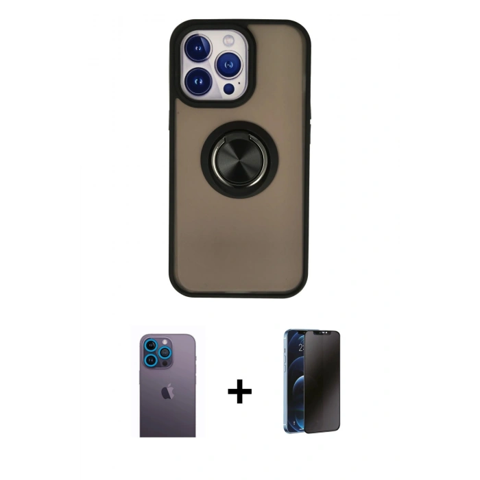 MARSİLYAN™- iPhone 13 Pro Max Kılıf Yörünge Çizgi - Siyah 3D Antistatik Hayalet Cam Ekran Koruyucu + Neon Fosforlu Kamera Lens - MI