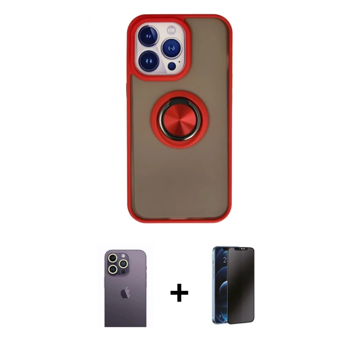 MARSİLYAN™- iPhone 13 Pro Max Kılıf Yörünge Çizgi - Siyah 3D Antistatik Hayalet Cam Ekran Koruyucu + Neon Fosforlu Kamera Lens - BZ