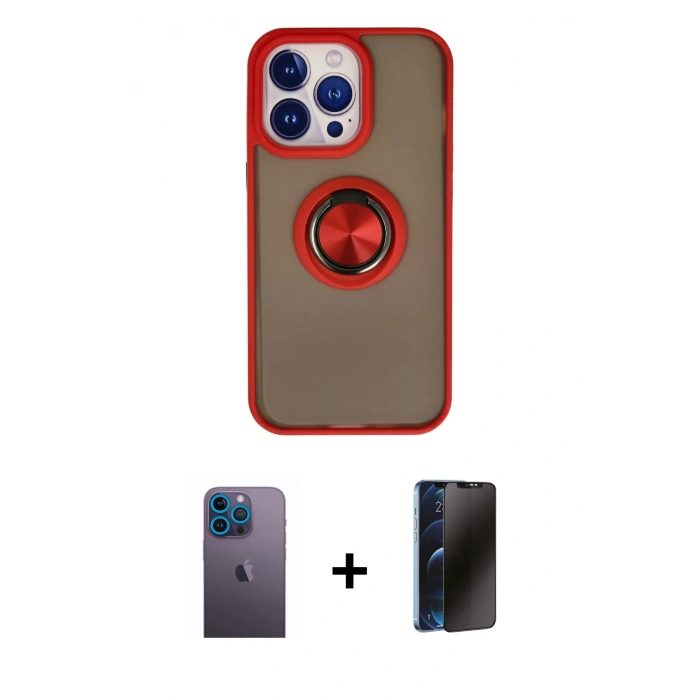 MARSİLYAN™- iPhone 13 Pro Max Kılıf Yörünge Çizgi - Siyah 3D Antistatik Hayalet Cam Ekran Koruyucu + Neon Fosforlu Kamera Lens - MI