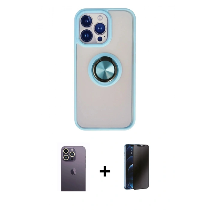 MARSİLYAN™- iPhone 13 Pro Max Kılıf Yörünge Çizgi - Siyah 3D Antistatik Hayalet Cam Ekran Koruyucu + Neon Fosforlu Kamera Lens - BZ