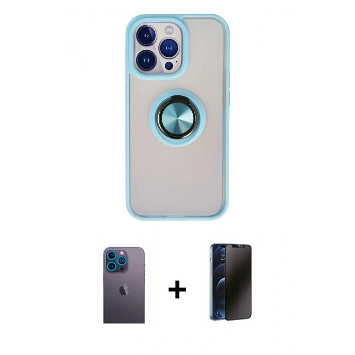 MARSİLYAN™- iPhone 13 Pro Max Kılıf Yörünge Çizgi - Siyah 3D Antistatik Hayalet Cam Ekran Koruyucu + Neon Fosforlu Kamera Lens - MI